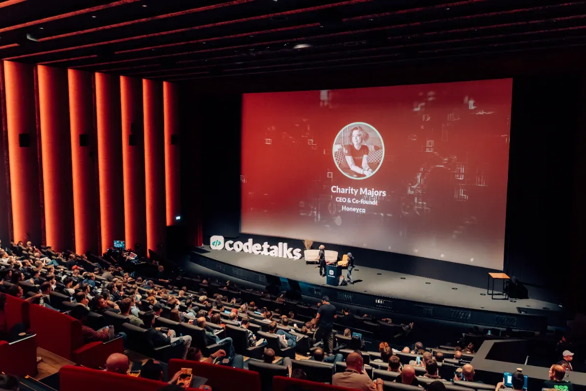 The code.talks stage in a cinema hall